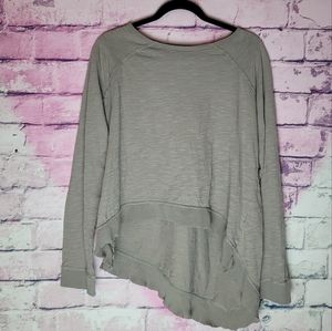 PURE & SIMPLE TAUPE GRAY BROWN ASYMMETRICAL BOHO LAGENLOOK RAW HEM TOP L